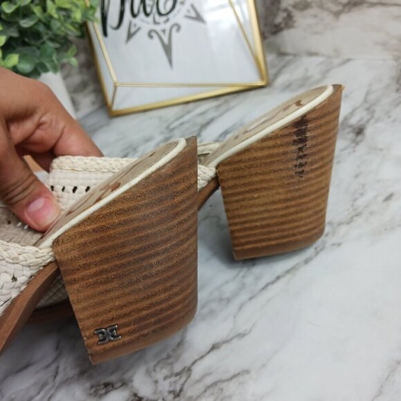 SAM EDELMAN Lillianna Slip-On Leather Heel Mules Ivory Pointed Toe women's sz.8 - Picture 6 of 11